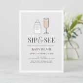 Sip & See Champagnefles Grijs Baby shower Kaart (Staand voorkant)