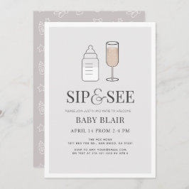 Sip & See Champagnefles Grijs Baby shower Kaart