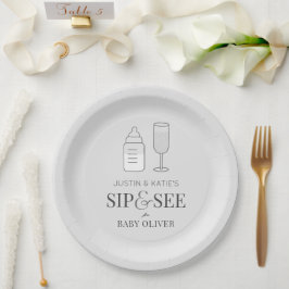 Sip & See Champagnefles Grijs Baby shower Papieren Bordje