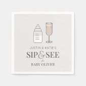 Sip & See Champagnefles Grijs Baby shower Servet (Voorkant)