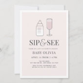 Sip & See Champagnefles Roze Baby shower Kaart (Voorkant)