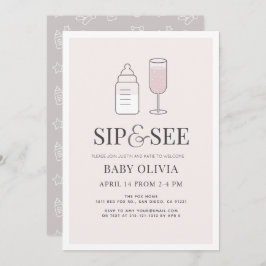 Sip & See Champagnefles Roze Baby shower Kaart