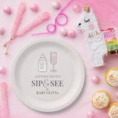 Sip & See Champagnefles Roze Baby shower Papieren Bordje (Feest)