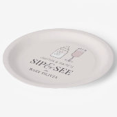 Sip & See Champagnefles Roze Baby shower Papieren Bordje (Gekanteld)
