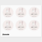 Sip & See Champagnefles Roze Baby shower Ronde Sticker (Vel)