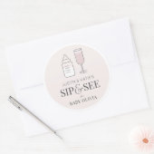 Sip & See Champagnefles Roze Baby shower Ronde Sticker (Envelop)