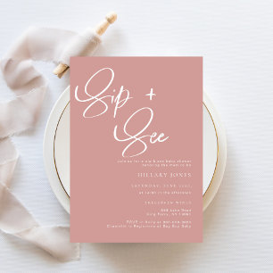 Sip & See Dusty Pink/Roos Bohemian Baby Invitation Kaart