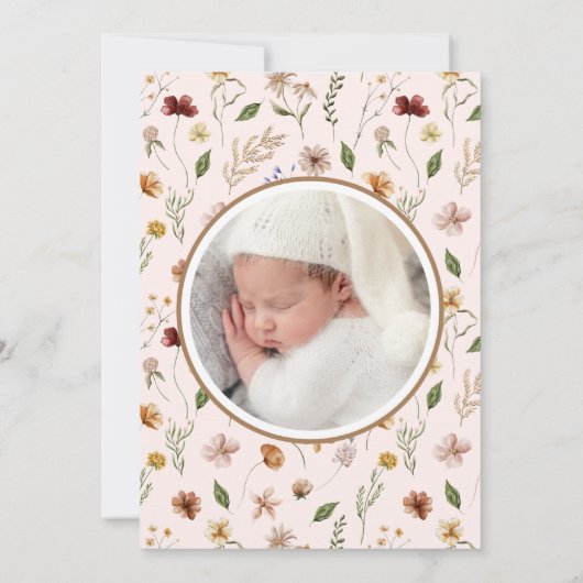Sip & See Elegant Wildflower Roze Baby Meisje Kaart (Achterkant)