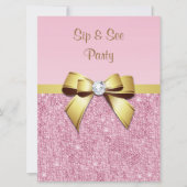 Sip & See Faux roze pailletten Gouden strik Kaart (Voorkant)