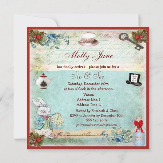 Sip & See Festive Wonderland Baby shower Kaart (Achterkant)