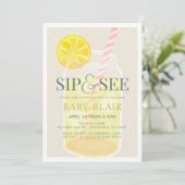 Sip & See Lemonade Mason Jar Beige Baby shower Kaart (Staand voorkant)