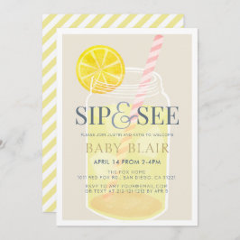 Sip & See Lemonade Mason Jar Beige Baby shower Kaart