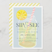 Sip & See Lemonade Mason Jar Blue Baby shower Kaart (Voorkant / Achterkant)