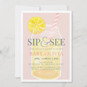 Sip & See Lemonade Mason Jar Pink Baby shower Kaart (Voorkant)