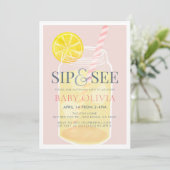 Sip & See Lemonade Mason Jar Pink Baby shower Kaart (Staand voorkant)