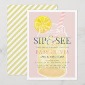 Sip & See Lemonade Mason Jar Pink Baby shower Kaart (Voorkant / Achterkant)