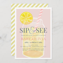 Sip & See Lemonade Mason Jar Pink Baby shower Kaart