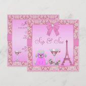 Sip & See Paris Damask roze Baby shower Kaart (Voorkant / Achterkant)