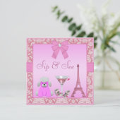 Sip & See Paris Damask roze Baby shower Kaart (Staand voorkant)