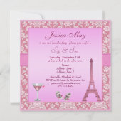 Sip & See Paris Damask roze Baby shower Kaart (Achterkant)