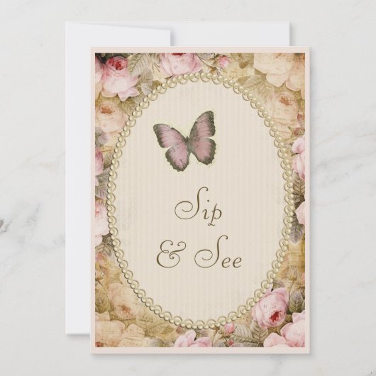 Sip & See Pearls Lace Rozen Butterfly Kaart (Voorkant)