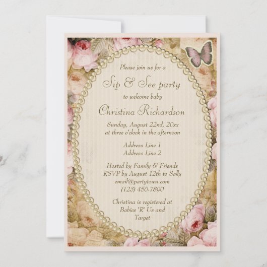 Sip & See  Pearls Lace Rozen Butterfly Kaart (Achterkant)