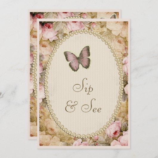 Sip & See  Pearls Lace Rozen Butterfly Kaart (Voorkant / Achterkant)