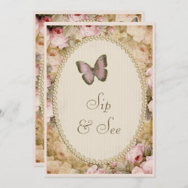 Sip & See Pearls Lace Rozen Butterfly Kaart