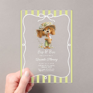 Sip & See Puppy Cottagecore Baby Shower Acryl Uitnodigingen