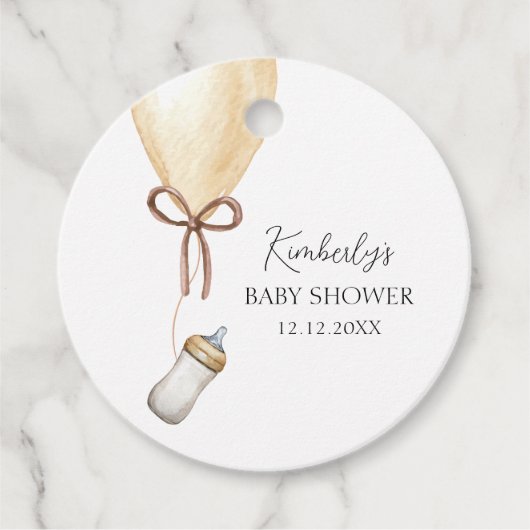 Sip & See Simple Boho Balloon Bottle Baby shower Bedankjes Labels (Voorkant)