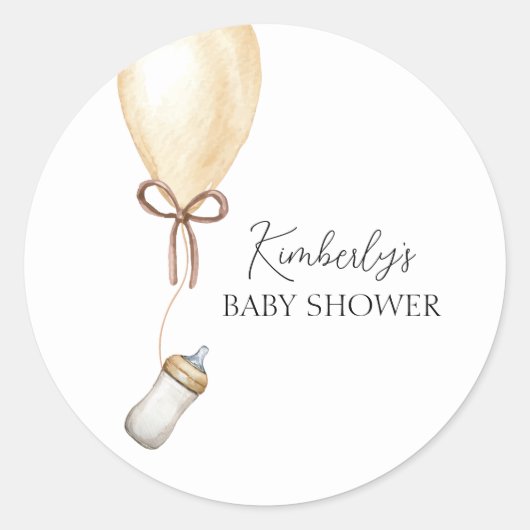 Sip & See Simple Boho Balloon Bottle Baby shower Ronde Sticker (Voorkant)