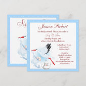 Sip & See Stork Delivery Baby Blue Baby shower Kaart (Voorkant / Achterkant)