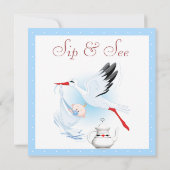 Sip & See Stork Delivery Baby Blue Baby shower Kaart (Achterkant)