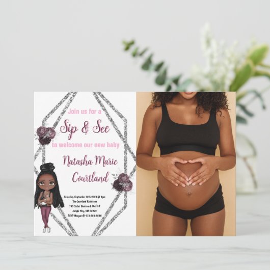 Sip & See Verpleegmoeder met pasgeboren Baby showe Kaart (Staand voorkant)