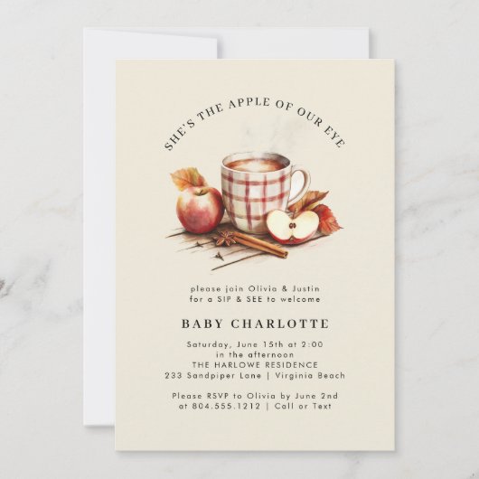 Sip & See Waterverf Baby shower Uitnodiging (Voorkant)