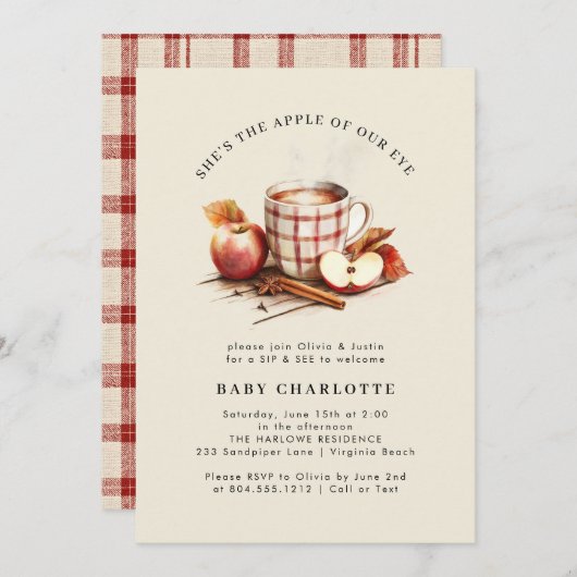 Sip & See Waterverf Baby shower Uitnodiging (Voorkant / Achterkant)