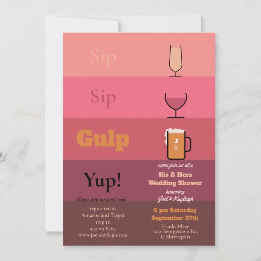 Sip Sip Gulp Wedding Shower-uitnodigingen Kaart (Voorkant)