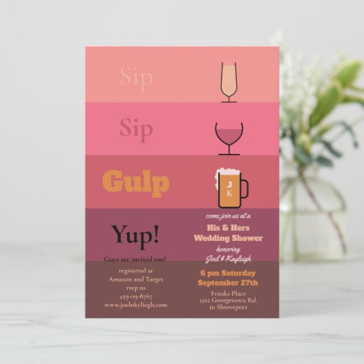 Sip Sip Gulp Wedding Shower-uitnodigingen Kaart (Staand voorkant)