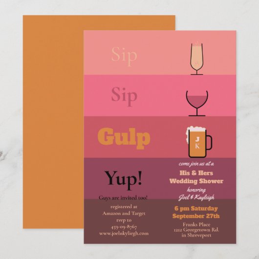 Sip Sip Gulp Wedding Shower-uitnodigingen Kaart (Voorkant / Achterkant)