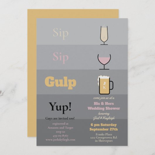 Sip Sip Gulp Wedding Shower-uitnodigingen Kaart (Voorkant / Achterkant)