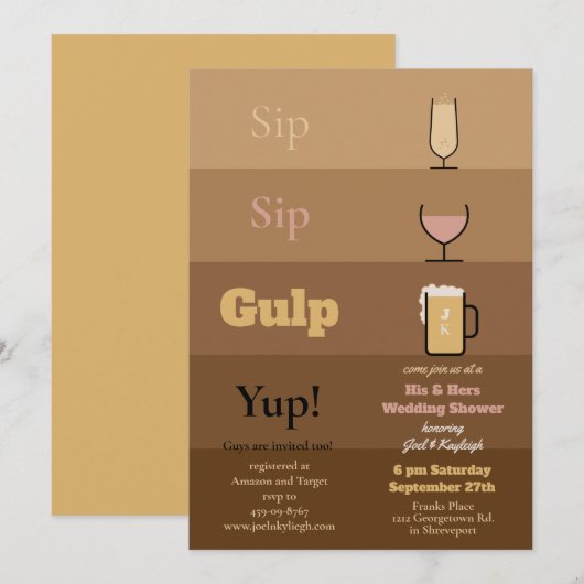 Sip Sip Gulp Wedding Shower-uitnodigingen Kaart (Voorkant / Achterkant)