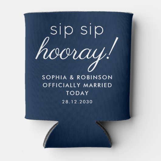 Sip Sip Hoera Huwelijksgunst Navy Blue Funny Blikjeskoeler (Voorkant)