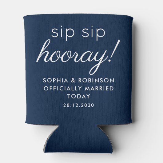 Sip Sip Hoera Huwelijksgunst Navy Blue Funny Blikjeskoeler (Achterkant)