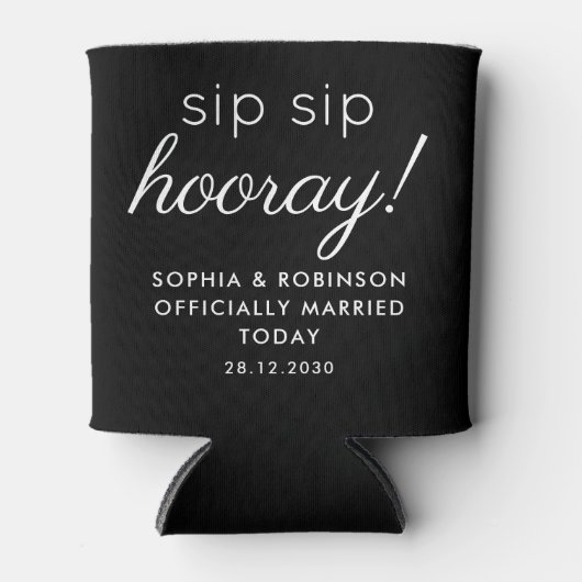 Sip Sip Hoera Huwelijksgunst Zwart Grappig Blikjeskoeler (Voorkant)