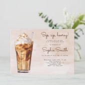 Sip, sip, hoera! koffie verjaardag brunch kaart (Staand voorkant)