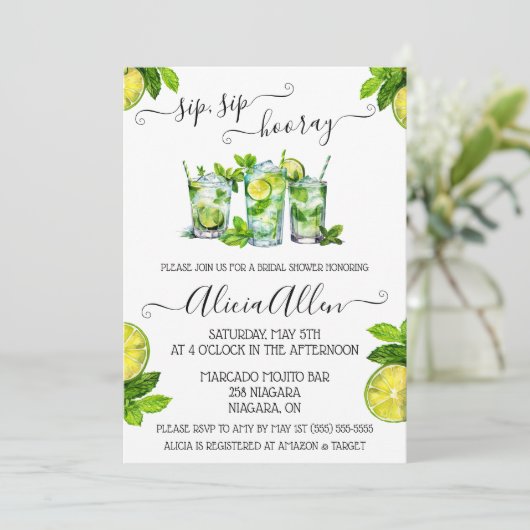 Sip, sip, hoera! Mojito thematisch Vrijgezellenfee Kaart (Staand voorkant)