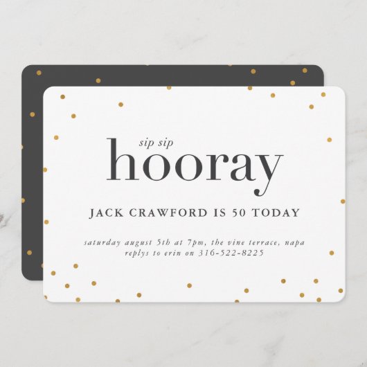 Sip sip hoera verjaardagsfeestje uitnodiging (Voorkant / Achterkant)