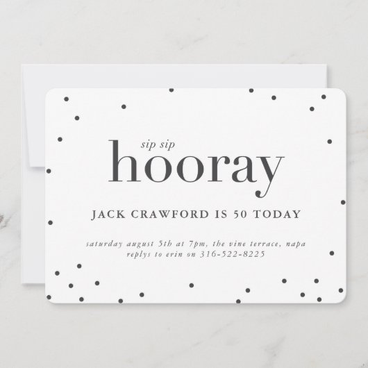 Sip sip hoera verjaardagsfeestje uitnodiging (Voorkant)