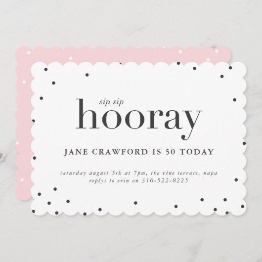 Sip sip hoera verjaardagsfeestje uitnodiging (Voorkant / Achterkant)