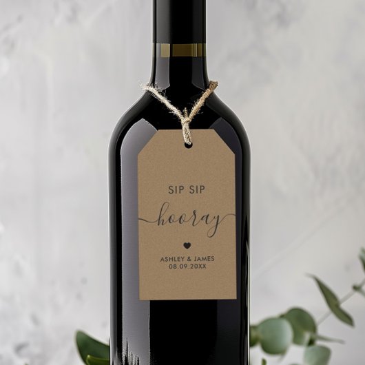 Sip Sip Hoeraa Labels, Trouwcadeau Label, Kraft Cadeaulabel